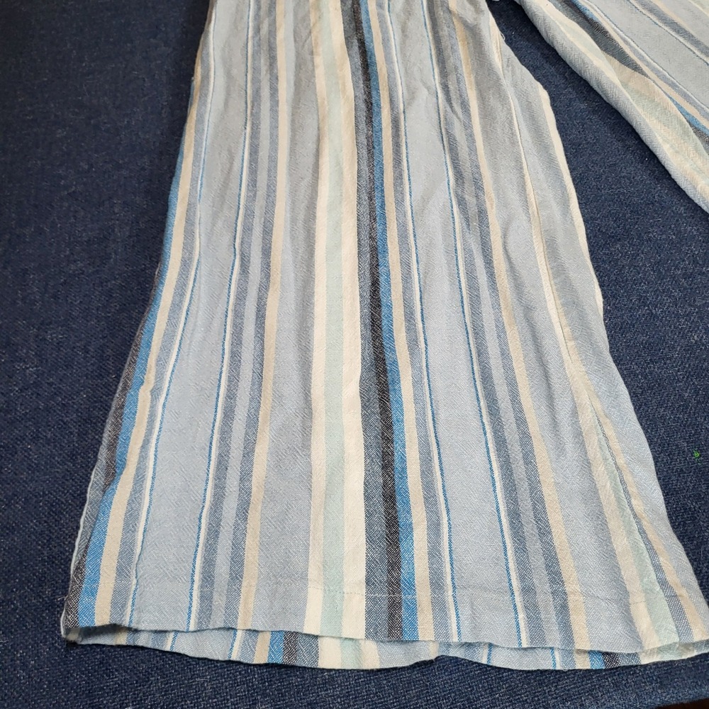 Vanilla Star Blue Striped Linen Blend Wide Leg Pants Large Comfort Casual - Picture 3 of 8